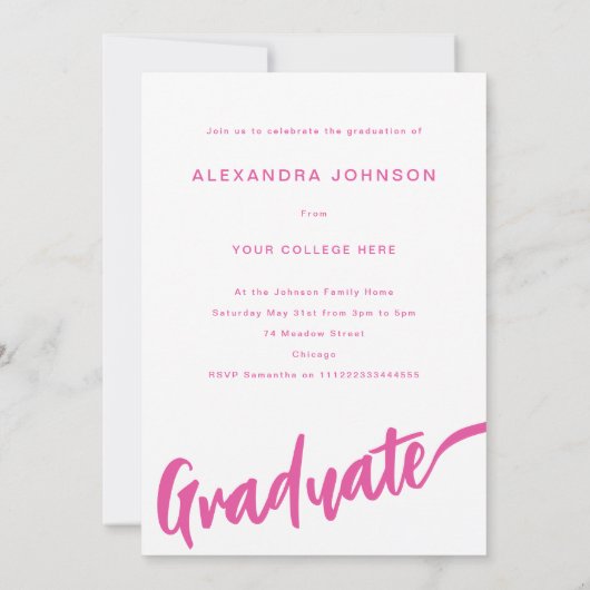 Invitation Boho Floral Photo Arch Pink Script Graduation Part (Dos)