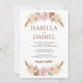 Invitation Boho Floral Photo Rustique Bohème Elégant Mariage (Devant)