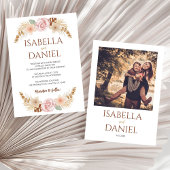Invitation Boho Floral Photo Rustique Bohème Elégant Mariage