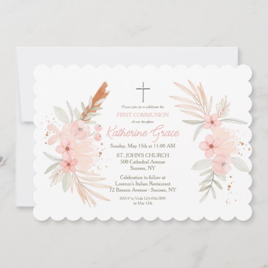 Invitation Boho Floral Première sainte communion (Devant)