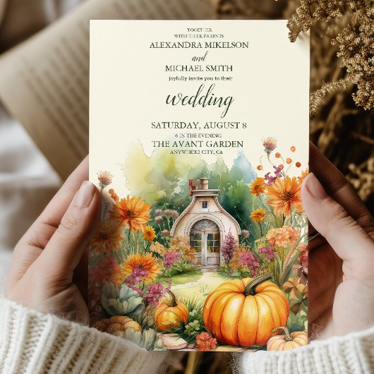 Invitation Boho Floral Pumpkin Scrip Mariage