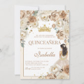 Invitation Boho Floral Quinceanera Champagne Mis Quince Anos (Devant)
