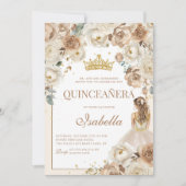 Invitation Boho Floral Quinceanera Champagne Mis Quince Anos (Devant)