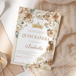 Invitation Boho Floral Quinceanera Champagne Mis Quince Anos