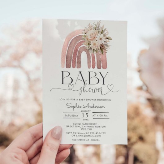 Invitation Boho Floral Rainbow Girl Baby shower