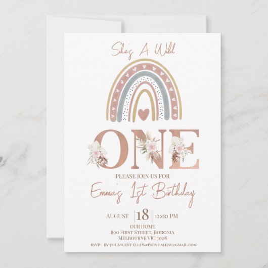 Invitation Boho Floral Rainbow Wild Un 1er anniversaire (Devant)