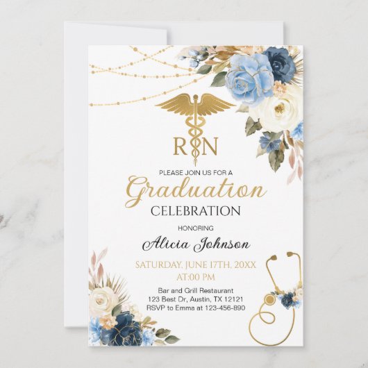 Invitation Boho Floral RN Nursing School Graduation (Devant)