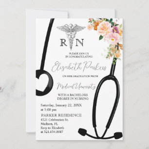 Invitation Boho Floral RN Nursing School Graduation Party