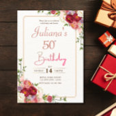 Invitation Boho floral rose 50e fête d'anniversaire