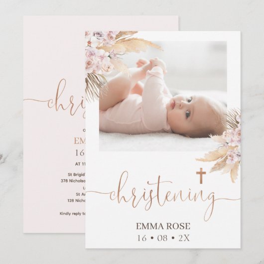 Invitation Boho Floral Rose Calligraphie (Devant / Derrière)