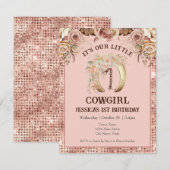 Invitation Boho Floral Rose Cowgirl 1er anniversaire (Devant / Derrière)