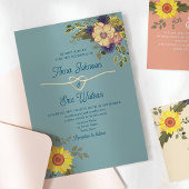 Invitation Boho Floral rose et bleu Mariage