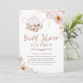 Invitation Boho Floral Rose Gold Fête des mariées Tea Party (Debout devant)