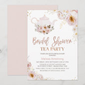 Invitation Boho Floral Rose Gold Fête des mariées Tea Party (Devant / Derrière)
