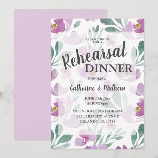 Invitation Boho Floral rose Mariage Dîner de répétition (Devant / Derrière)