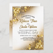 Invitation Boho Floral Rose moderne or (Devant / Derrière)