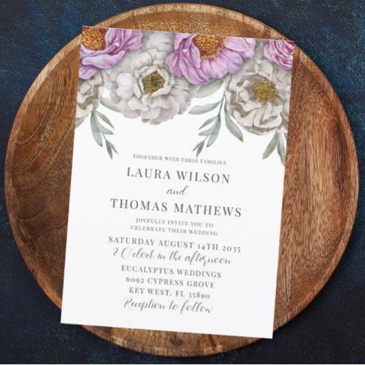 Invitation Boho Floral rose & off White Watercolor Mariage
