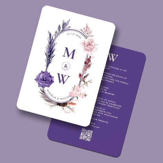 Invitation Boho Floral Roses Mariage esthétique violet rose