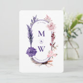 Invitation Boho Floral Roses Mariage esthétique violet rose (Debout devant)