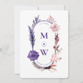 Invitation Boho Floral Roses Mariage esthétique violet rose (Devant)