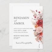 Invitation Boho floral rouille brûlé Orange Bourgogne Mariage (Devant / Derrière)