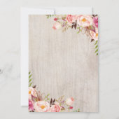 Invitation Boho Floral Rustic Bois Fête des mariées Rose (Dos)