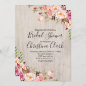 Invitation Boho Floral Rustic Bois Fête des mariées Rose (Devant / Derrière)