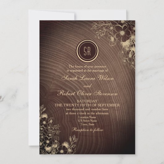 Invitation Boho Floral Rustic Wood Mariage QR Code (Devant)