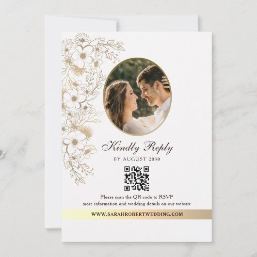 Invitation Boho Floral Rustic Wood Mariage QR Code (Dos)