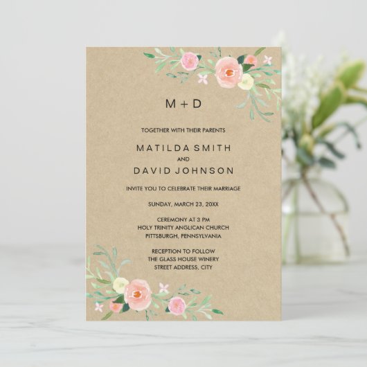 Invitation Boho Floral Rustique (Debout devant)