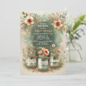 Invitation Boho Floral Rustique Floral Mason Jar Baby shower (Debout devant)