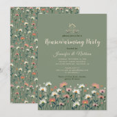 Invitation Boho Floral Sage Green Automne Fête de réchauffeme (Devant / Derrière)