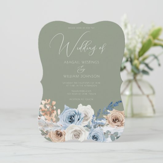 Invitation Boho Floral & Sage Green Mariage (Debout devant)