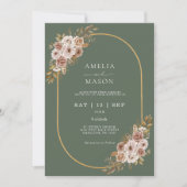 Invitation Boho Floral Sage Vert et Mariage or (Devant)