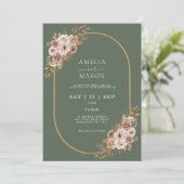 Invitation Boho Floral Sage Vert et Mariage or (Debout devant)
