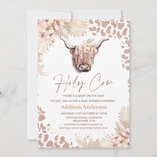 Invitation Boho Floral Saint-Vache Highland Baby shower de la (Devant)
