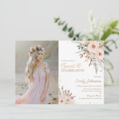 Invitation Boho Floral Script Gold Parties scintillant Sweet  (Debout devant)