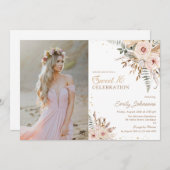 Invitation Boho Floral Script Gold Parties scintillant Sweet  (Devant / Derrière)