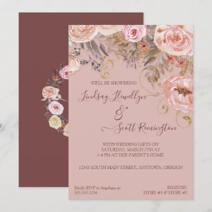 Invitation Boho Floral séché Bourgogne Rose Fête des mariées