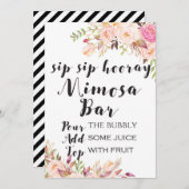 Invitation Boho floral sip hooray mimosa bar Sign 5x7" (Devant / Derrière)