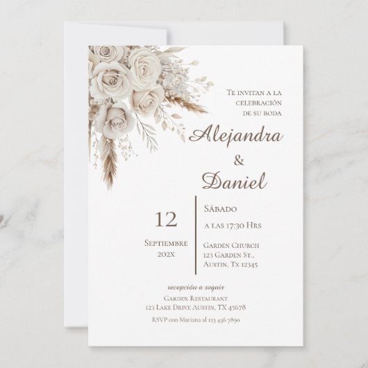 Invitation Boho Floral Spanish Wedding (Devant)