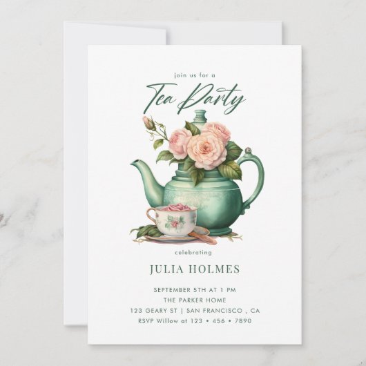Invitation Boho Floral Spring | Teacup Tea Party (Devant)