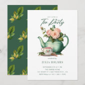 Invitation Boho Floral Spring | Teacup Tea Party (Devant / Derrière)