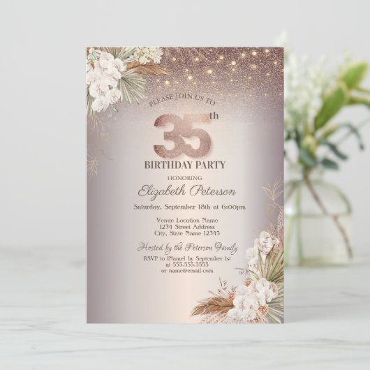Invitation Boho Floral, String Lights Parties scintillant 35e (Debout devant)