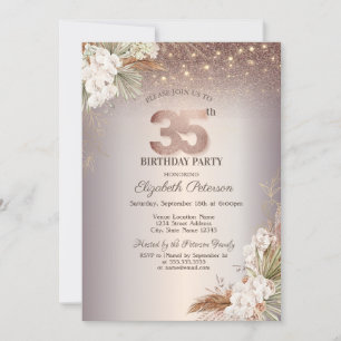 Invitation Boho Floral, String Lights Parties scintillant 35e