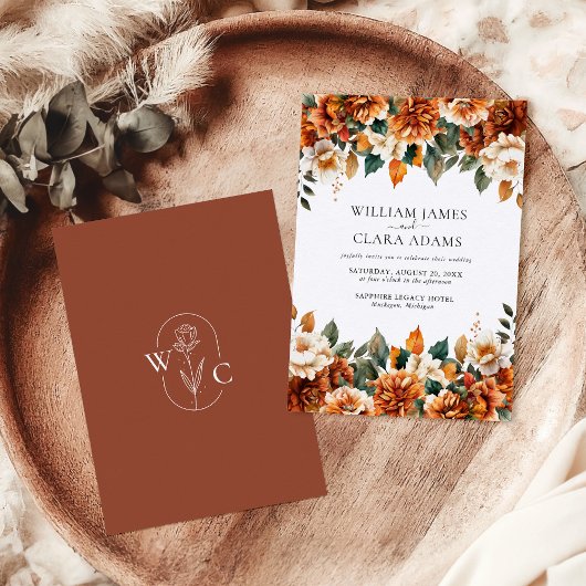 Invitation Boho Floral Terracotta Aquarelle Mariage