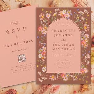 Invitation Boho Floral Terracotta brûlé Mariage de automne or