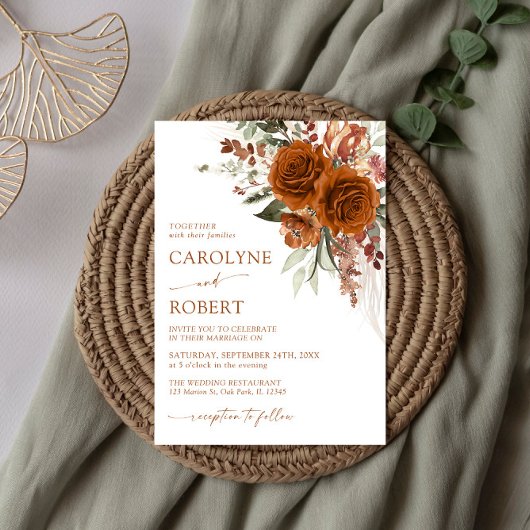 Invitation Boho Floral Terracotta brûlé Mariage orange