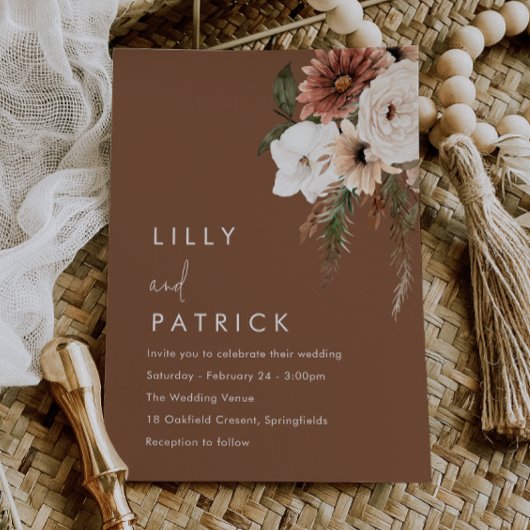 Invitation Boho Floral Terracotta Modern Wedding