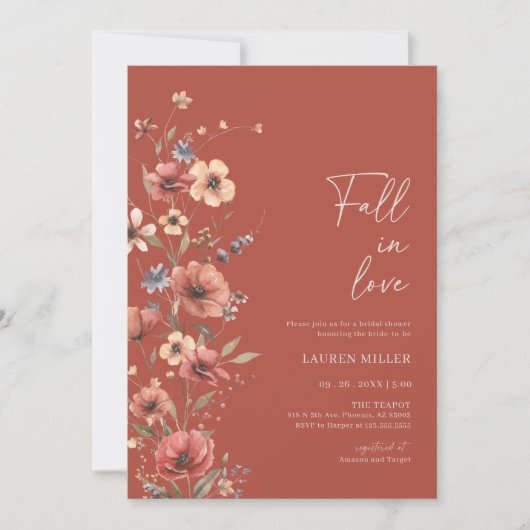 Invitation Boho Floral Tombe Dans L'Amour Nuptiale Douche Inv (Devant)